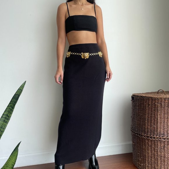 Vintage black high waist knitted maxi pencil skirt - Picture 4 of 10